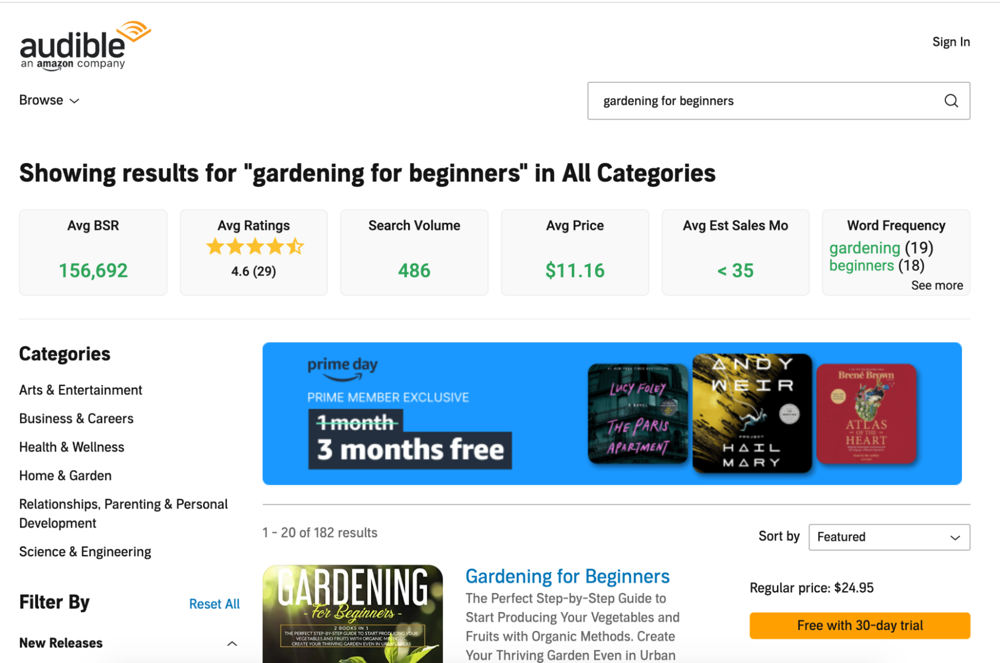 Keyword search on Audible