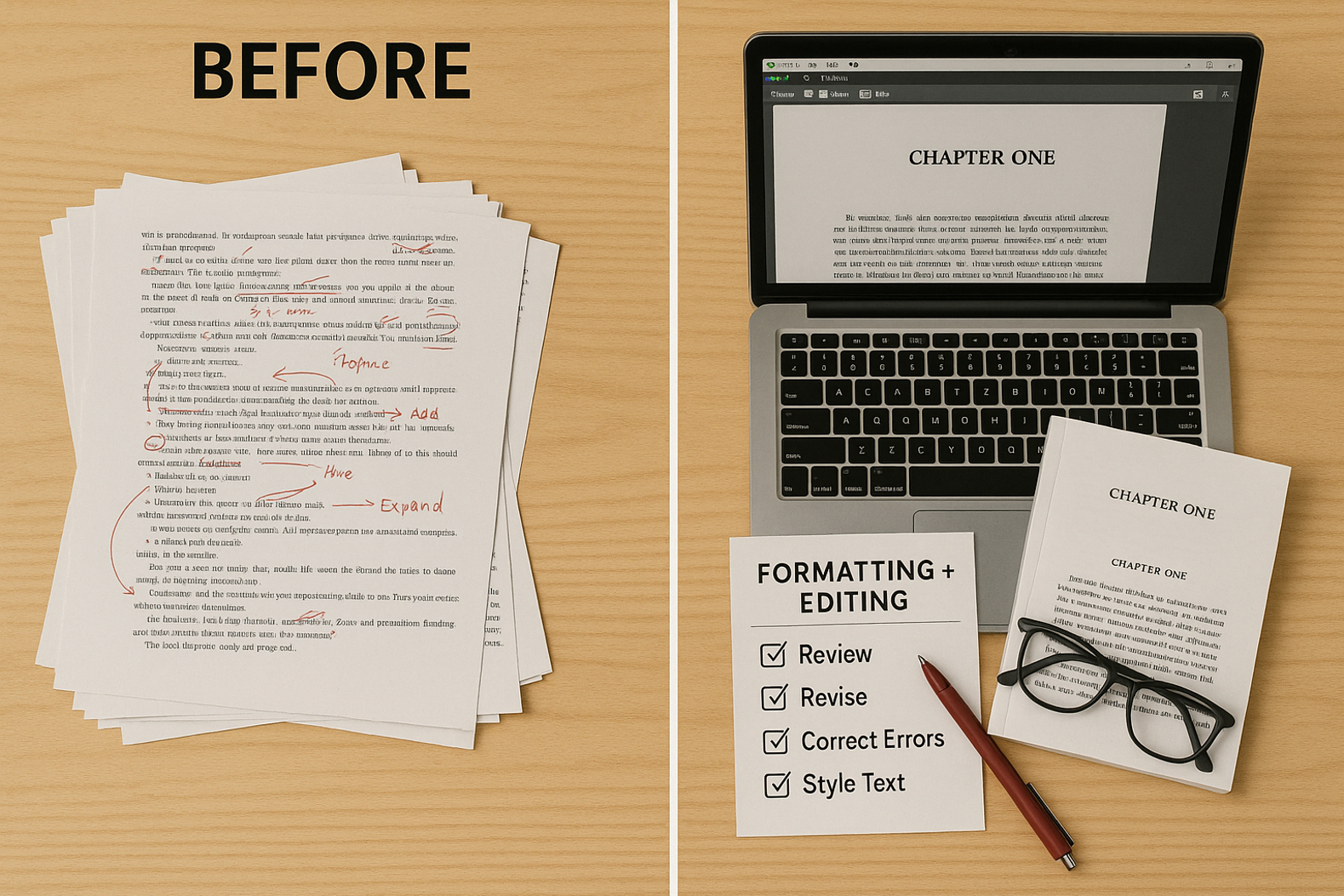 Manuscript being formatted in Kindle Create for Amazon KDP, showing tools for ebook and print book publishing.